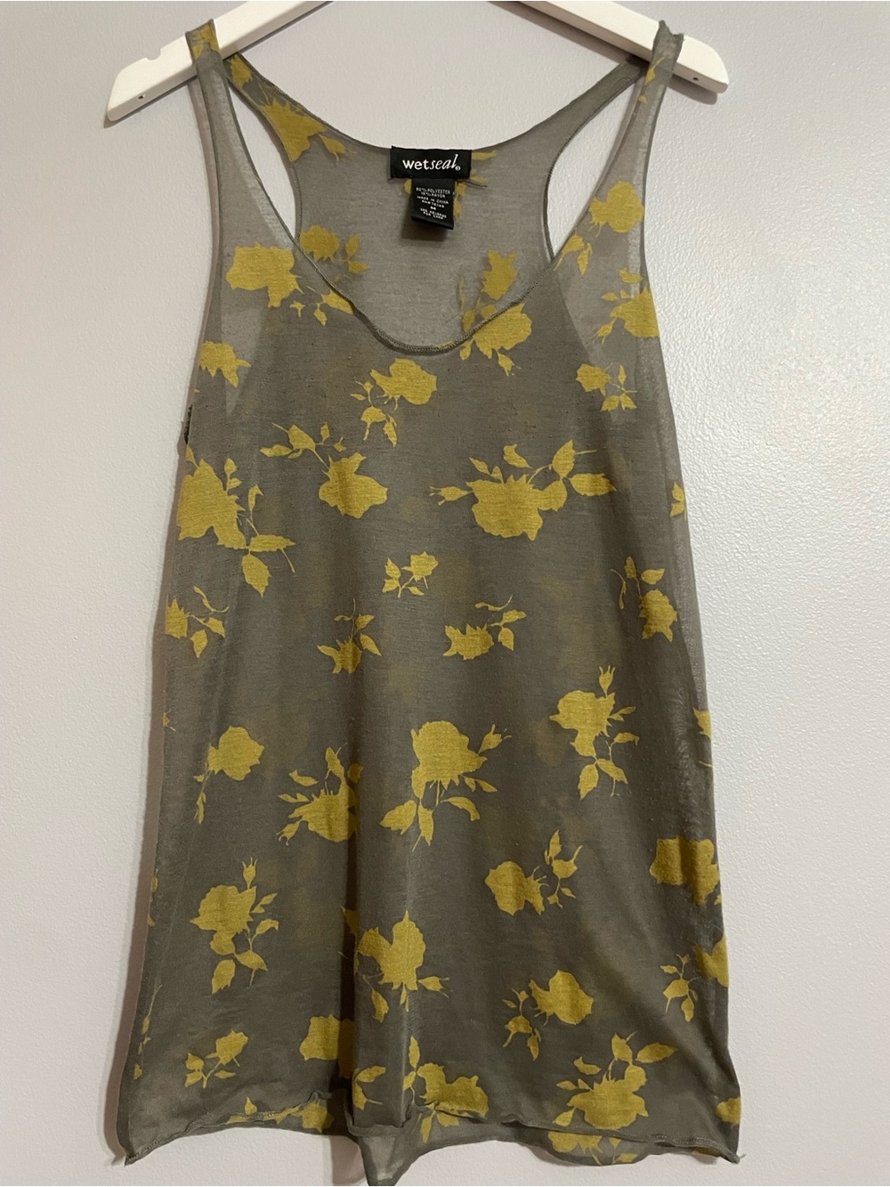 Wet Seal Olive Green Tank Top with Yellow Floral Print